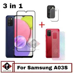 Promo Paket 3in1 Tempered Glass Layar Samsung A03s Free Anti Gores Camera Dan Garskin Back Cover