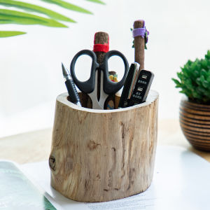 Natural Wood Desk Multi Purpose Use Pen Pencil Cup Holder Stand Office Desk Accessories Supplies Organizer and Makeup Brush HolderCylinder Holder For Laptop - Lazada