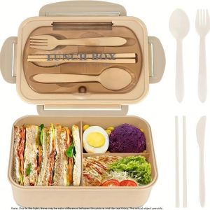 Undineu กล่องข้าว กล่องเบนโตะ พร้อมช้อนส้อม ฝาล็อคสุญญากาศ เข้าไมโครเวฟได้ กล่องถนอมอาหาร ข้าวกล่อง