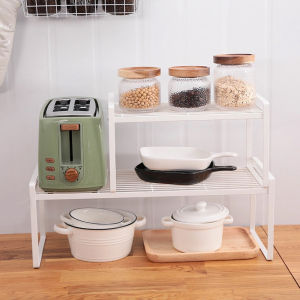 Stackable Cabinet Shelf Kitchen Counter Shelf Organizer Cupboard Stand Pantry Shelf Space Saving Bathroom Storage Rack Metal Wire Shelf