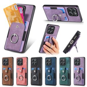 Retro Phone Case for Huawei Honor 90 X50i X40i X8B X8A X8 X7B X7A X7 X6A X6 Play 6C Magic 6 5 4 Pro Lite 5G Back Casing Finger Ring Stand Cards Holder Wallet Protective Cover