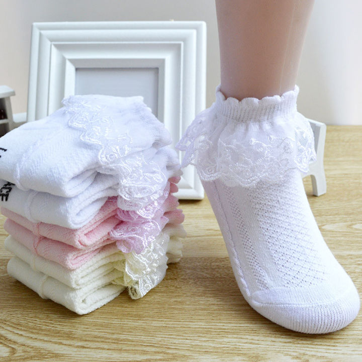 New Style Breathable Cotton Socks Baby Girls Kids Dance lace socks Children Ankle Short Sock White Pink Yellow Baby Girls Sock W41