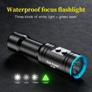 Seafrogs SF-L03 Aluminum Alloy Waterproof 100m/325ft Flashlight 4 Modes Zoomable 1000 Lumen Diving Torch with Long-Range Green Laser