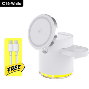 HXR 3-in-1 Magnetic Wireless Charger Qi2 Certified 15W Fast Charging Stand With Night Light for Qi Phone Watch Earphones