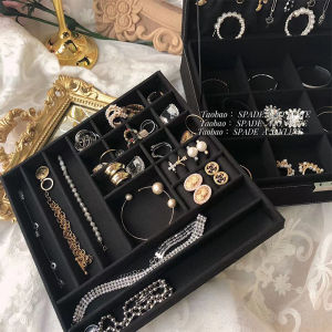 【Ready Stock】Flannel Double Layer Jewelry Storage Box Ladies Decorative Accessories Jewelry Organizer