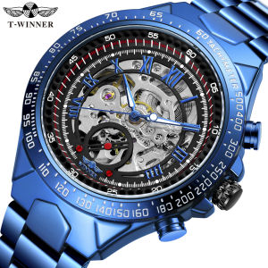 Winner Classic Series Golden Movement Inside Silver Stainless Steel Mens Skeleton Watch Top Brand Luxury Fashion Automatic Watch. gift