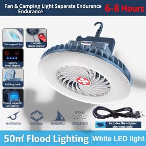 JUANS HOME 2-in-1 Camping Fan Light Rechargeable IPX68 Waterproof 3 Speed Foldable Hook Power Display