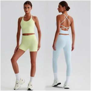 Womens Yoga Outfit Set Summer Sports Bra Vest Breathable Quick-Dry Workout Clothes Gym Running Fitness Suit Yoga Outfit