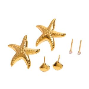 3 Pair Elegant Starfish and Shell Earring Stainless Steel Stackable Ear Studs Stylish for Beach and Party Wear