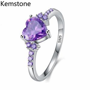 Kemstone Fashion Silver Plated Classical Heart Shaped Purple Crystal Wedding Rings for Women