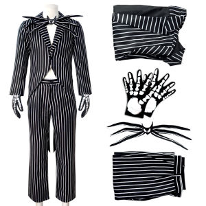 Cơn ác mộng trước Giáng sinh Jack cos Quần Áo Trang phục hóa trang Halloween Skull Jack Striped Suit