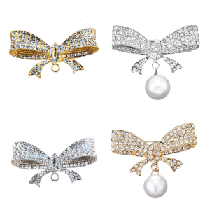Elegant Crystals Bowknot Brooch Alloy Accessory for Women Gift