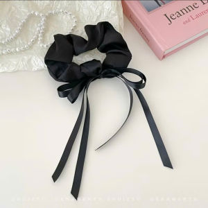 Scrunchies dây buộc tóc vải kem vintage dây nơ đỏ xinh xắn