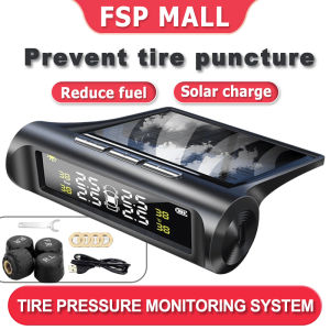 TPMS Wireless Tire Pressure Monitoring System Solar Wireless LED Display Real-time Tire Pressure Alarm With 4 External Sensors
