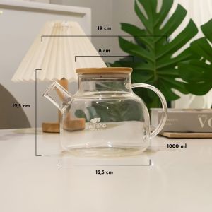 Teapot Borosilicate Glass Aesthetic/Pitcher/Water Jug/Kettle/Ketel Air Minum Teh Kopi Jus/Teko Kaca Tahan Panas dan Dingin Sora dengan tutup Bambu