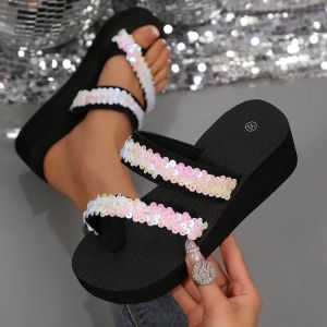 [Free Shipping] WomenS Fashionable And Versatile Flip-Flops Platform Sandals Wedge Heels Thick-Soled Sandals Perfect For Summer Beach Vacations