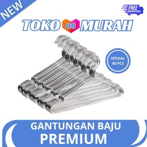 Toko Murah 88 - Gantungan Baju (ISI 60PCS) Tebal Premium Murah Anti Karat Hanger Baju Stainless