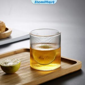 ItemMart 300ml Glass Coffee Cup Tea Milk Yogurt Mug Creative Transparent Straight Vertical PatternDrinkware