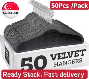 [SG SELLER] Ready Stock 45cm Velvet Non-Slip Anti Slip Clothes Hanger Cloth Coat Hangers Pants Laundry Organiser- 50pcs per Set