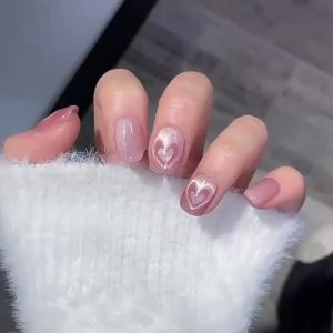 [HANDMADE]Artificial Nail Pink Love Heart Flashing Cat Eyes Phototpy Nails Reusable and Removable Nails