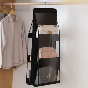 【Space-Saving/Double-Sided】Multi-Layer Closet Bag Holder Reversible Fabric Handbag Organizer Multi-Layer Hanging Storage for Closet Hanging Purse Organizer Double Sided Storage Bag Closet Storage