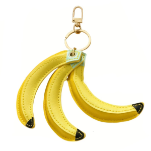 Lovely Miniature Banana Peach Bag Charm Soft PU Leather Keychain For Teens Portable Bag Decoration Pendant