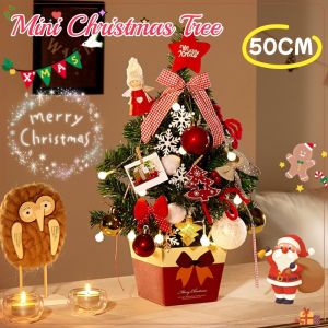 50cm Artificial Christmas Tree Desktop Ornament With Light Christmas Tree Full Set Decorative Xmas Tabletop Gift