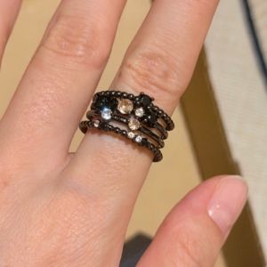 GINKG Alloy Multi-layer Open Ring Adjustable Inlaid Cubic Zirconia Stackable Ring Vintage Multi-Colored Finger Ring Women