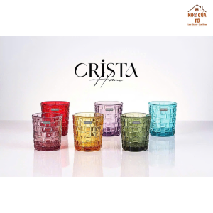Bộ 6 cốc thủy tinh vân caro Crista Home - Sắc màu trang trí đẹp mắt an toàn chuẩn châu Âu quà tặng sang trọng