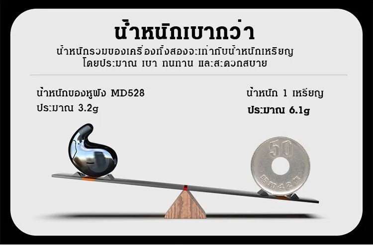 หูฟังใส่นอน MD538 ชุดหูฟังบลูทูธ Bluetooth 5.3 หูฟังไร้สาย แบบใส่ในหูขนาดเล็กบางเฉียบ