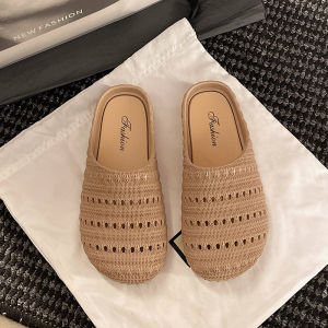 Free Shipping New WomenS Summer Outdoor Half-Slipper Sandals With A Closed-Toe Design And Hollow Detailing Fashionable Solid-Color Casual Slippers