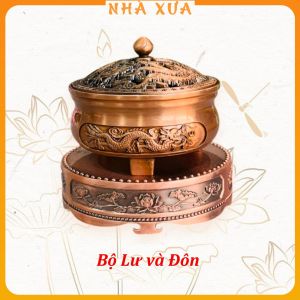 Lư Xông Trầm Bộ Lư Xông Nhang Trầm Hương Họa Tiết Long Phụng Xum Vầy Màu Đỏ Đồng Nhà Xưa Xứ Quảng