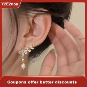 【Y2E2noa】 1 Pair Exquisite Leaves Flower Stud Earrings For Women Tassel Earring Bride Wedding Party Jewelry