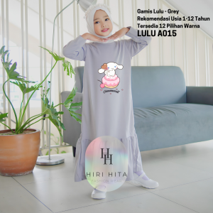 Hirihita Lulu A015 Baju Gamis Lulu Anak Perempuan Creep Spandek Sablon Helo Kity Cinnamoroll Cinamon Sanrioo 12 Pilihan Warna Hitam Maroon Salem Biru Navy Ungu Lilac Fuschia Pink Cokelat Bata 1-12 Tahun