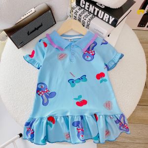 Váy cộc tay đuôi cá cổ bẻ cho bé gái bộ 3 kiểu váy có cổ chất vải cá sấu họa tiết dễ thương cho bé đi học