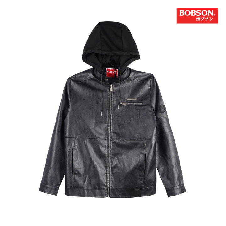 Bobson Japanese Men's Basic Leather Hoodie Jacket Trendy Fashion High  Quality Apparel Comfortable Casual Jacket for Men Regular Fit 161799 (Black)