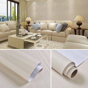 10M Pvc Self Adhesive Wallpaper Linen Pattern for Home for Bedroom Decor Living Room Sticker