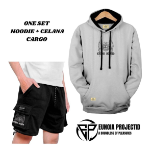 Oneset Hoodie Hitam Sablon Northboys Celana Pendek Pria Wanita Distro Stelan Sweater Celana Cargo Bahan Flece Brend Blessing Size M L XL XXL
