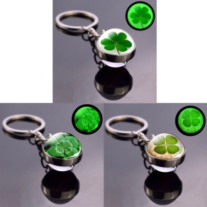 Clover Keychain Luminescent Four Leaf Clover Glass Ball Double Side Metal Pendant Keychain Lucky Gift