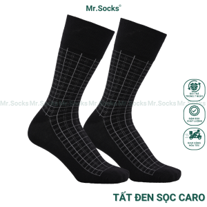 Tất nam công sở cổ cao Mr.Socks màu đen sọc caro chất liệu cotton cao cấp hút ẩm thoáng khí -TAY11-1DOI