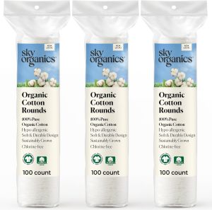 Sky Organics Organic Cotton Rounds for Sensitive Skin 100% Pure GOTS Certified Organic for Beauty & Personal Care 100 ct.