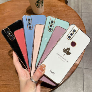 VWTEROKAI Ốp Mềm Lá Phong Sang Trọng Ốp Điện Thoại PH Cho Huawei Nova 5T Y9 Prime 2019 Y9 2019 OPPO A15S A15 A31 A5 2020 A9 2020 A53 A12 A7 A5S F11 F9 R15 Ốp Lưng Mạ Điện Bảo Vệ Camera Trơn Vuông ốp Lưng + Dây Buộc