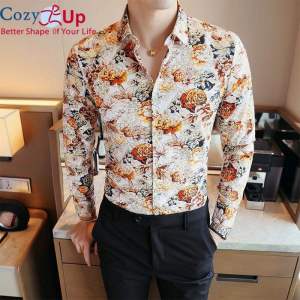 FCCozy Up Áo Sơ Mi Nam Baroque Áo Sơ Mi Lạ Mắt Trang Phục Câu Lạc Bộ Áo Sơ Mi Hoa Nam Sang Trọng Thời Trang Hoàng Gia Tay Áo Dài Ao Nam