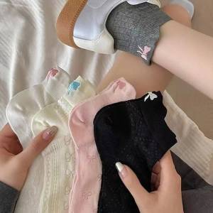 Cotton Ribbons Bows 5Pairs Women Socks Lolita JK Japanese Korean Style Long Socks Casual Socks