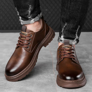 Mens Outdoor Casual Leather Shoes Dad Big Head Leather Shoes Lace Free Retro Mens Shoes Antiskid Outdoor Oxford Work Shoes