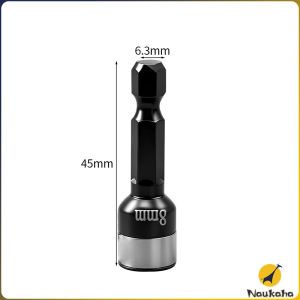 Naukaha 8mm Hex Socket Nut Driver Socket Adapter No-Magnetic Steel Ball Sleeve Metal Hexagonal Socket 1Pc
