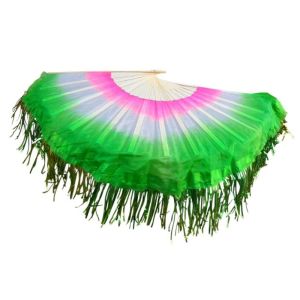FOUNDTWO Handmade Yangko Dance Fan Chinese Style Classical Belly Dance Fans Beautiful Half Circle Silk Silk Veil Fan Chinese Folk Art