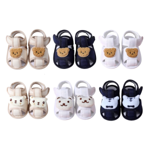 Cotton Summer Baby Shoes Slip Resistant Sandals Cute Bear Design Adjustable Design for Crawling Walking Infants