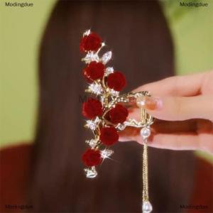 [COD] Modingdue Fashion Elegant Rose Tassel Hair Claws For Women Girls Sweet Versatile Shark Clip Exquisite Party Hair Accessories Gifts