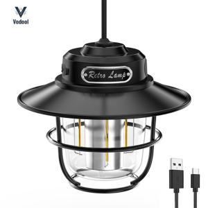 LED Hanging Lantern Vintage 200LM Portable Camping Light Stepless Dimming Type-C USB Rechargeable for Hiking Fishing Emergency [Vodool Shophouse]